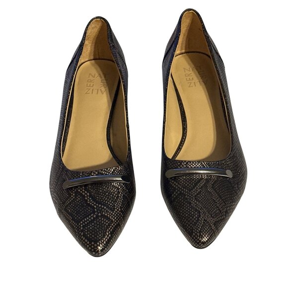 Naturalizer Feather Pointed-Toe Pumps Black Metallic Snake Print Metal Size 9 - Picture 3 of 7
